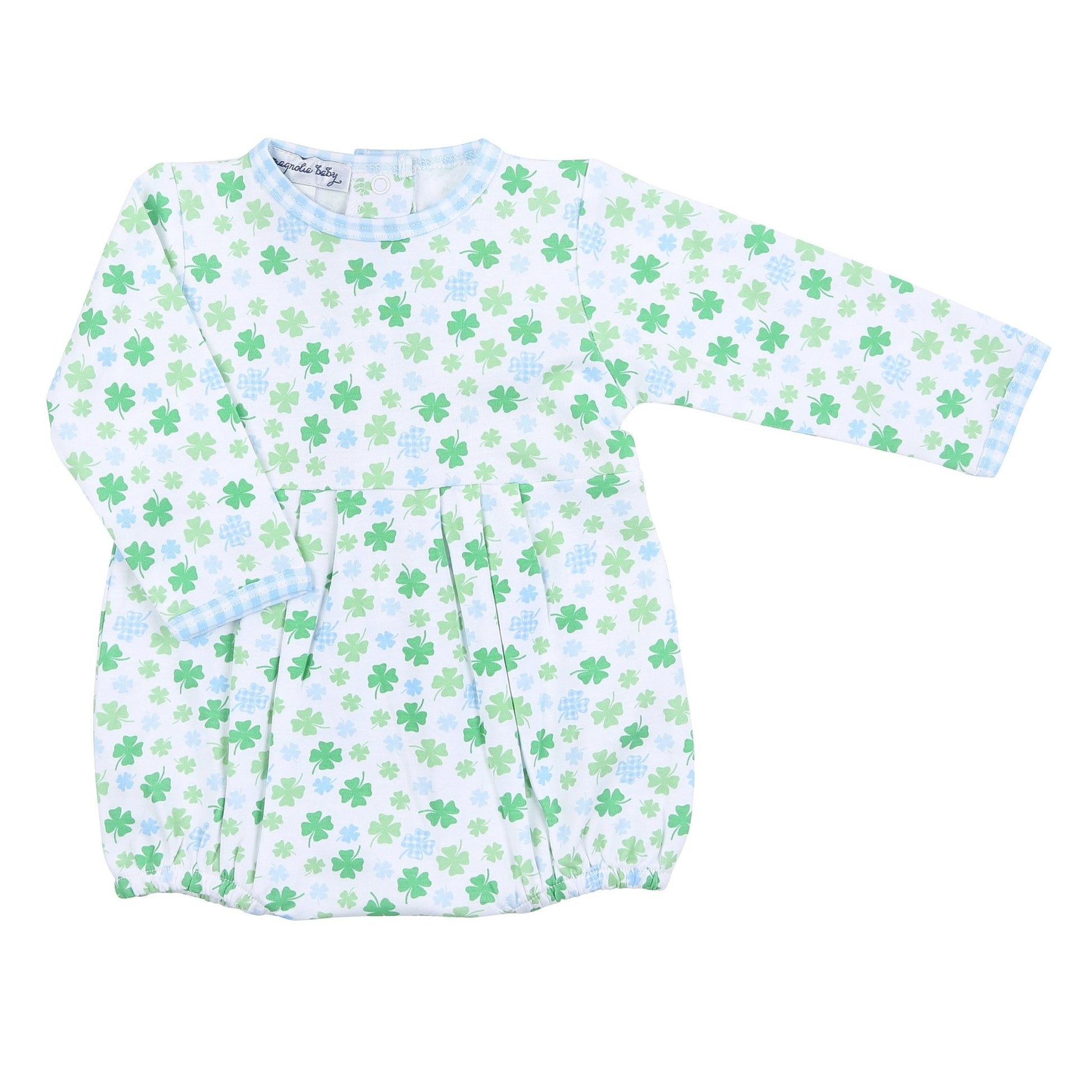 Shamrock Cutie Blue Printed Long Sleeve Boy Bubble - Magnolia BabyBubble