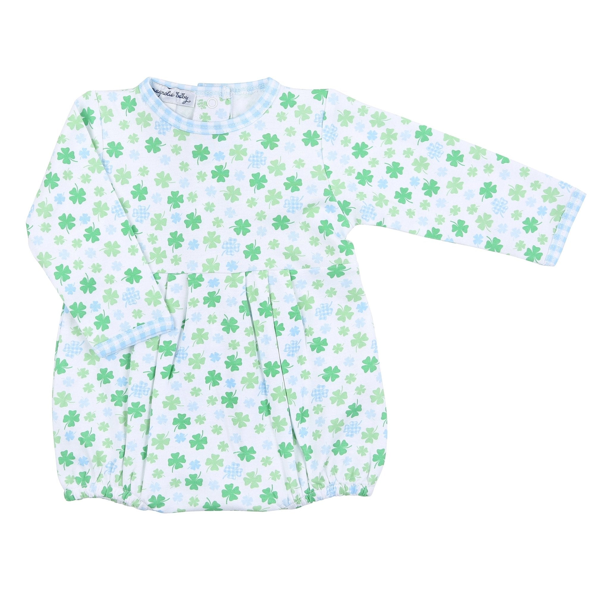 Shamrock Cutie Blue Printed Long Sleeve Boy Bubble - Magnolia BabyBubble