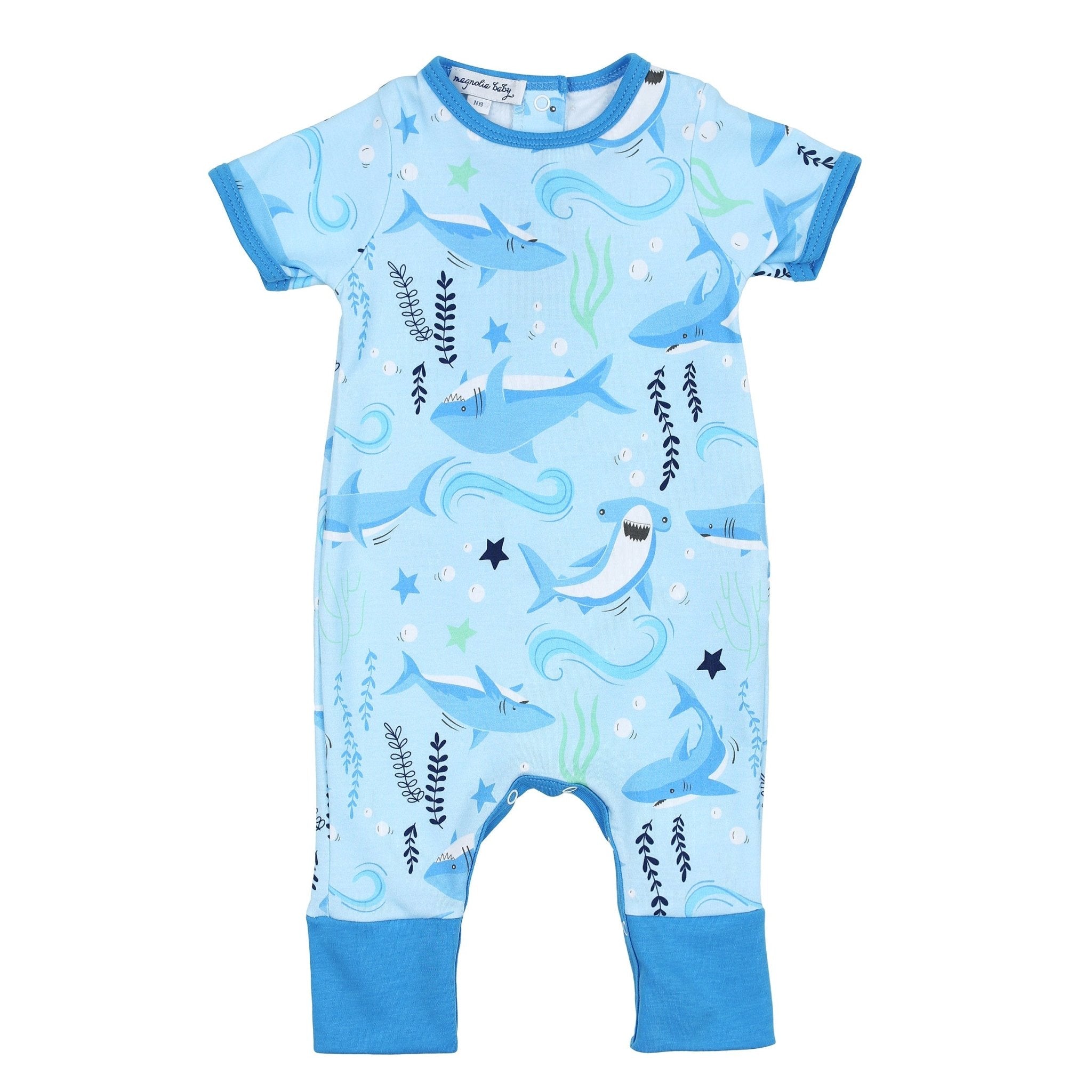 Shark! Print Short Sleeve Playsuit - Magnolia BabyPlaysuit