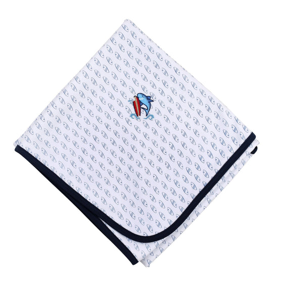 Sharkie the Surfer Emb Receiving Blanket - Magnolia BabyBlanket