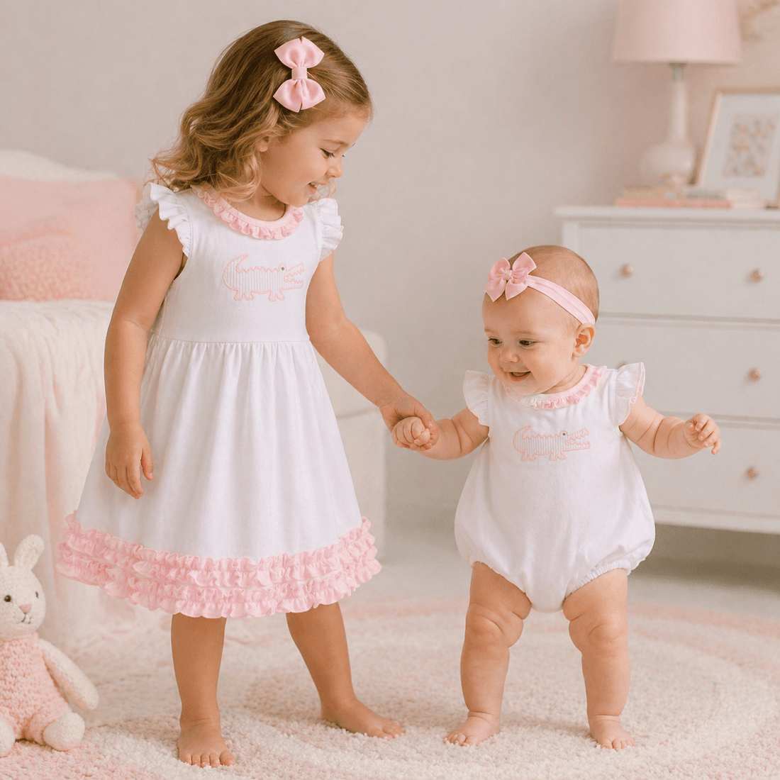 Sisters Dress & Bubble Set - Gator Applique - Magnolia BabyBaby Gift Set