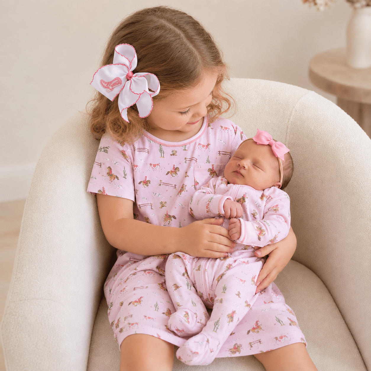 Luna and Arlo_Sisters Set - Little Wranglers Nightdress + Zip Footie_1