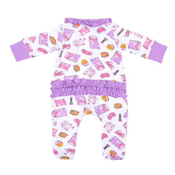 Slumber Party! Print Ruffle Zip Footie - Magnolia BabyFootie