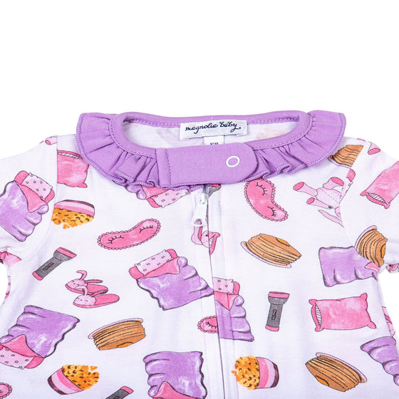 Slumber Party! Print Ruffle Zip Footie - Magnolia BabyFootie