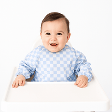  Smock Bib for Baby & Toddler Long Sleeve (Blue Checkers) - Magnolia BabyBib