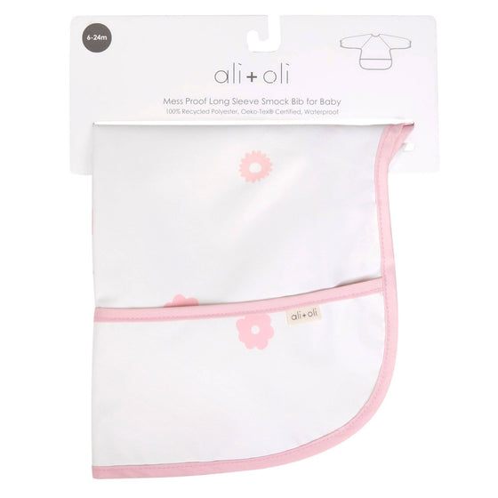 Smock Bib for Baby & Toddler Long Sleeve (Pink Flowers) - Magnolia BabyBib
