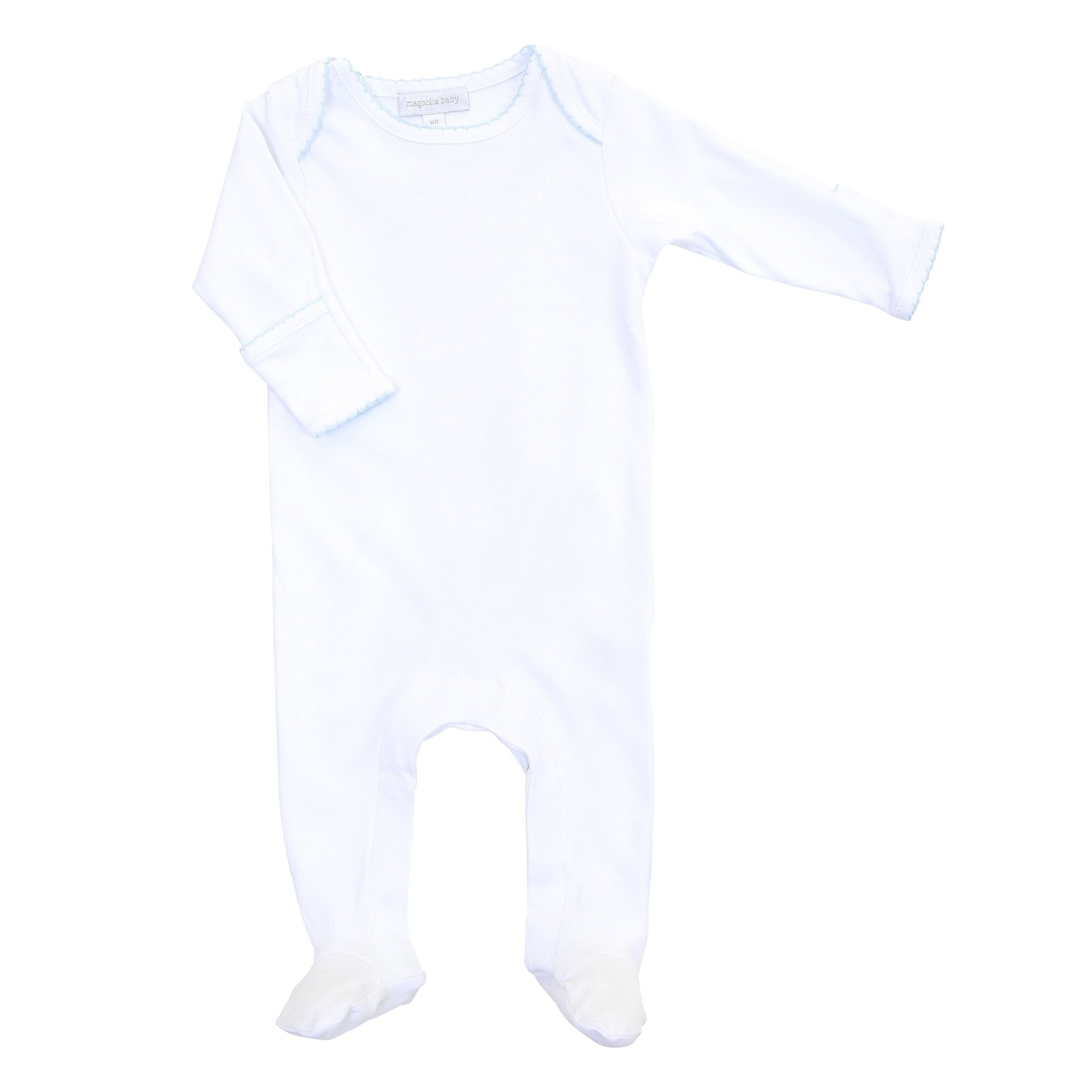Solid Essentials Lap Footie - White with Light Blue Trim - Magnolia BabyFootie