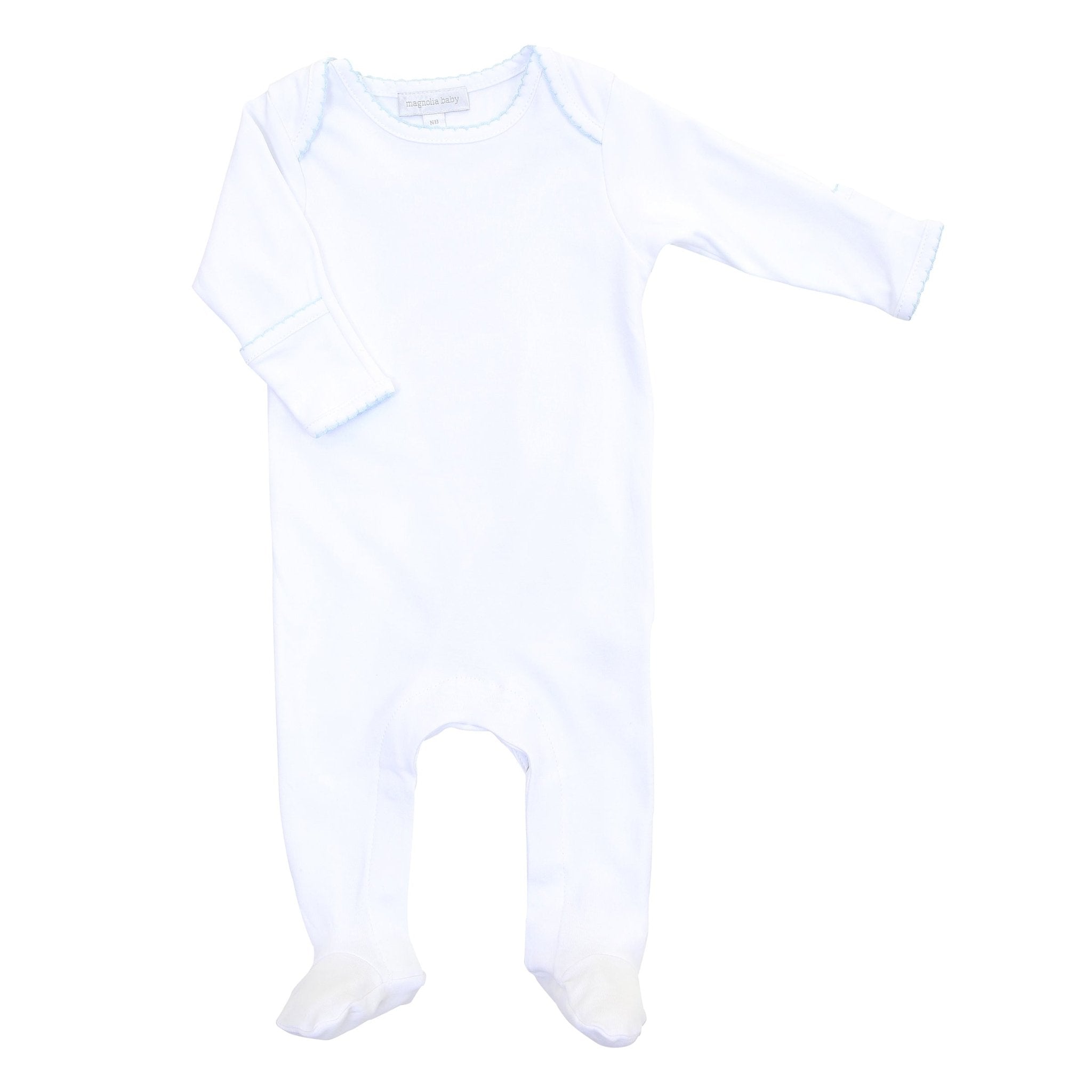 Solid Essentials Lap Footie - White with Light Blue Trim - Magnolia BabyFootie