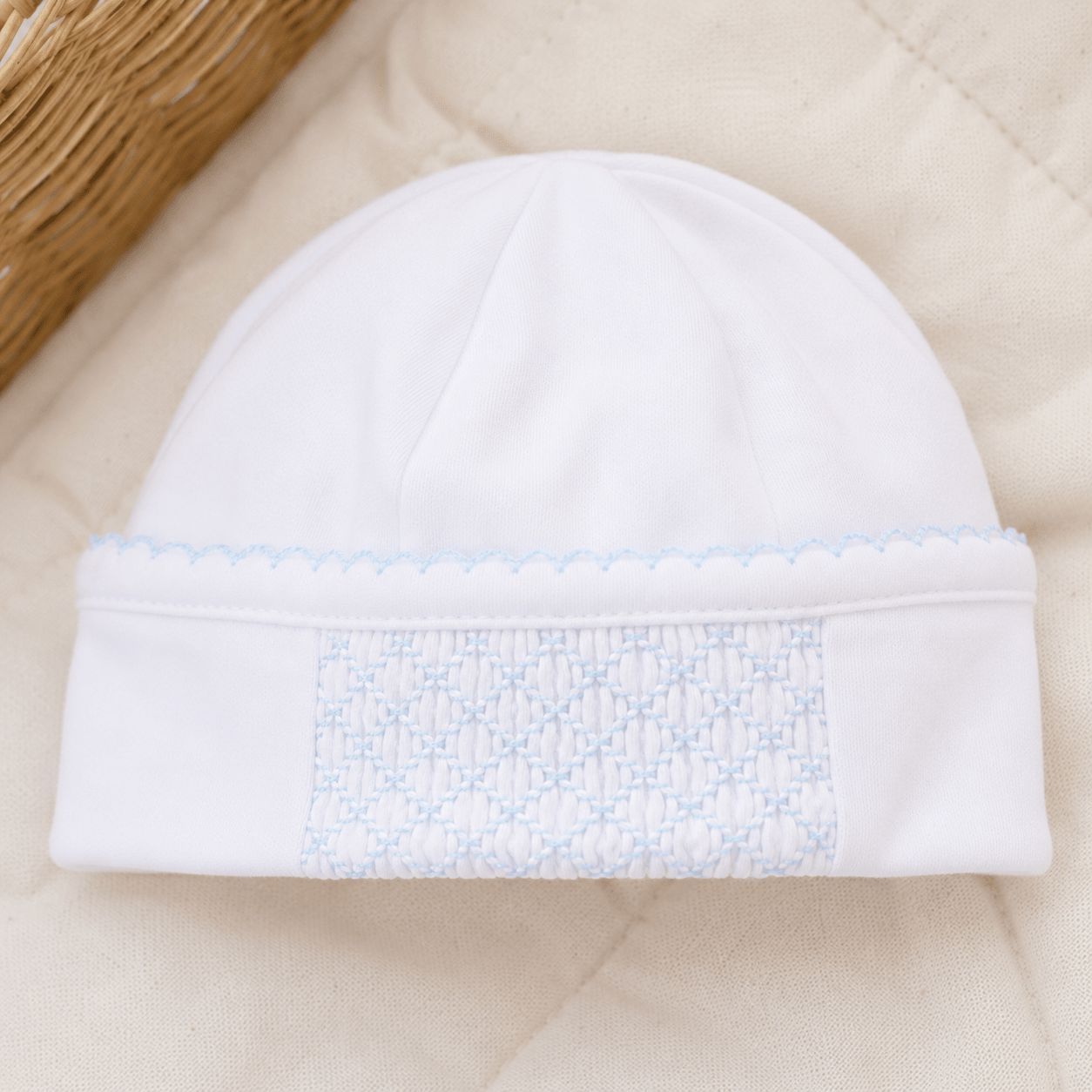Solid Essentials Pima Hat with Blue Smocking - Magnolia BabyHat