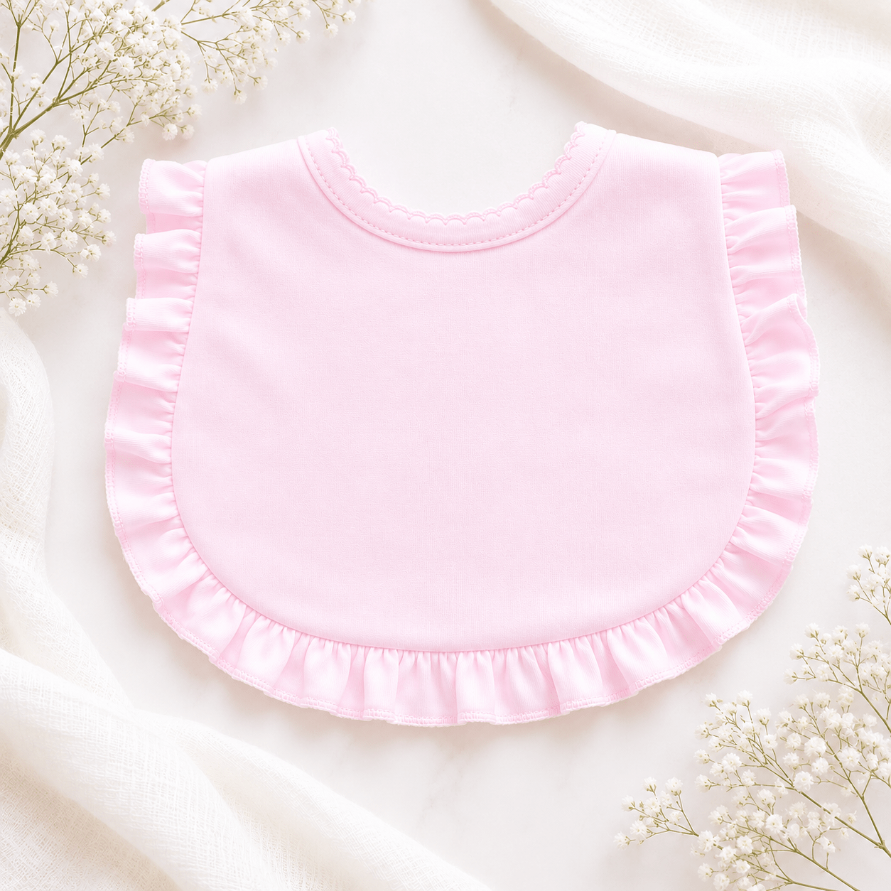 Solid Essentials Ruffle Bib - Pink with Pink Trim - Magnolia BabyBib