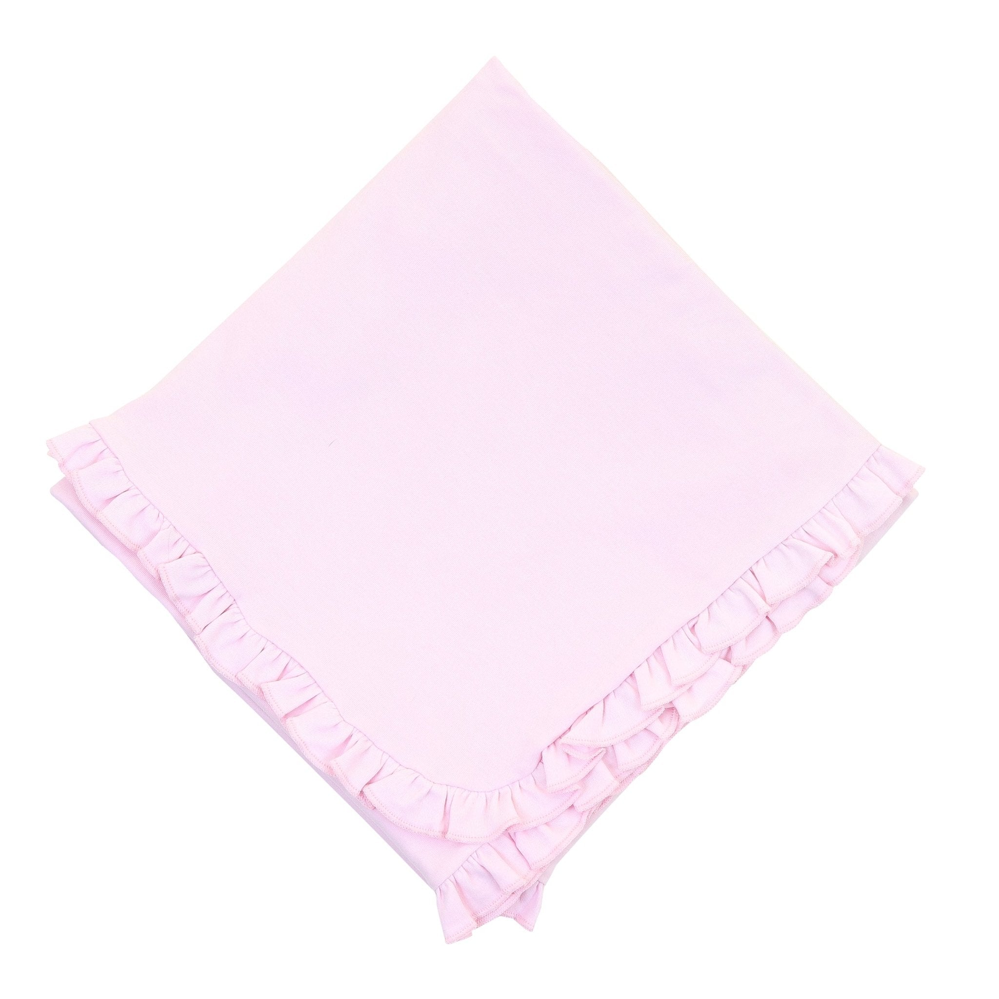 Solid Essentials Ruffle Blanket - Pink with Pink Trim - Magnolia BabyReceiving Blanket