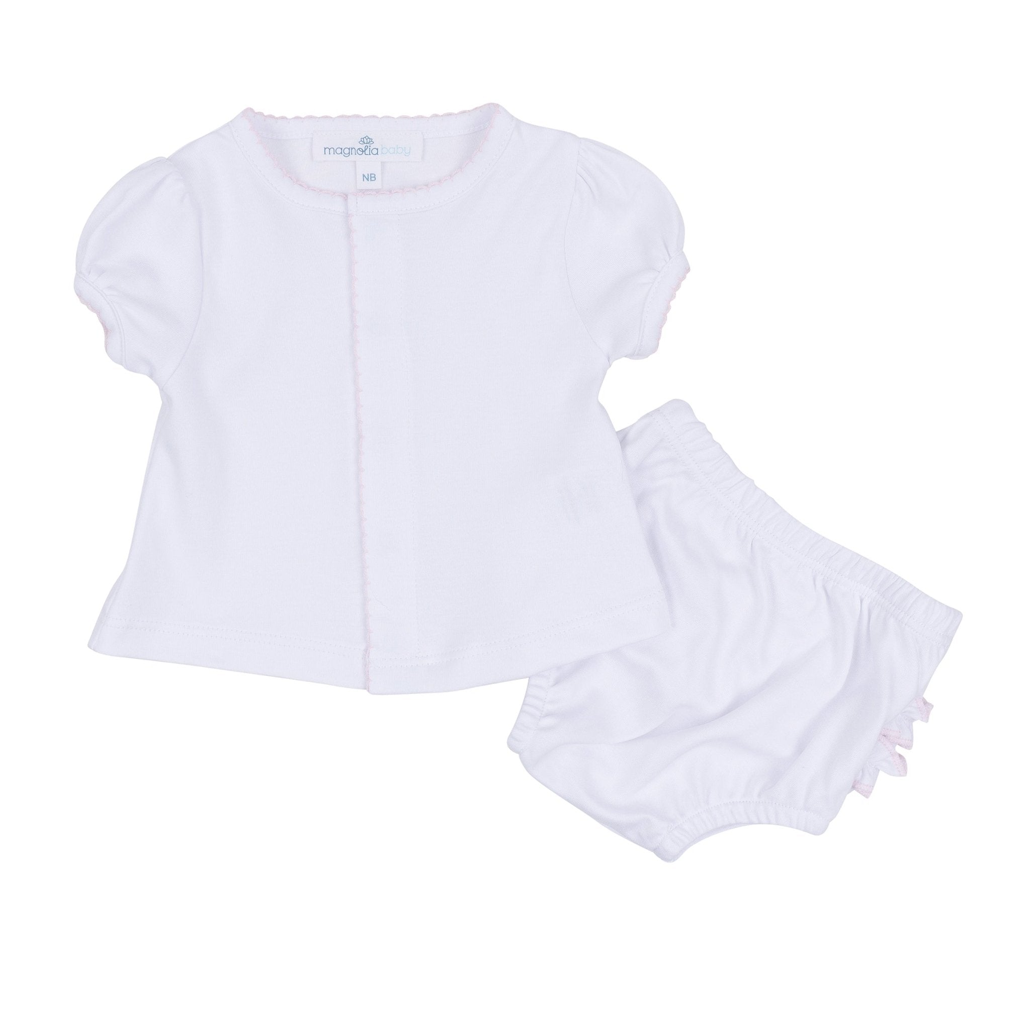 Solid Essentials Ruffle Diaper Cover Set - White Pink - Magnolia BabyDiaper Cover
