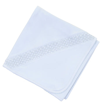 Solid Essentials Smocked Blanket - Light Blue with Light Blue Trim