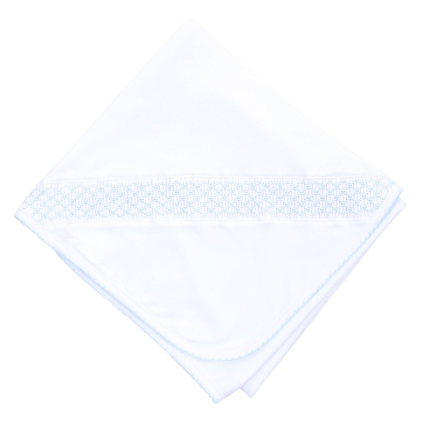 Solid Essentials Smocked Blanket - White with Blue Trim - Magnolia BabyReceiving Blanket