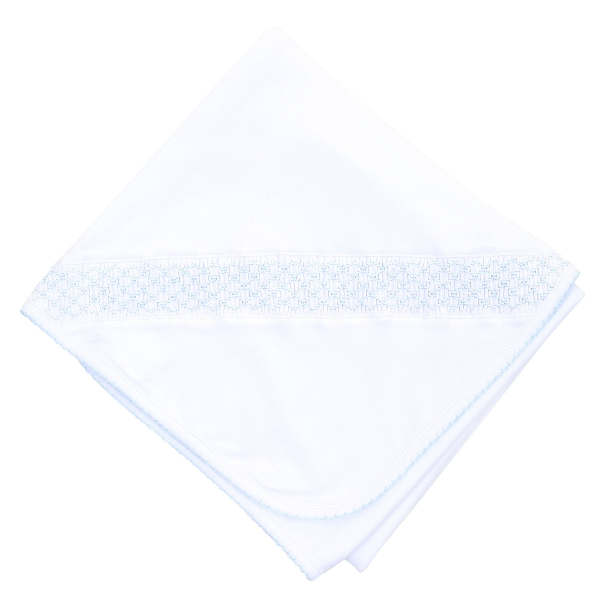 Solid Essentials Smocked Blanket - White with Blue Trim - Magnolia BabyReceiving Blanket