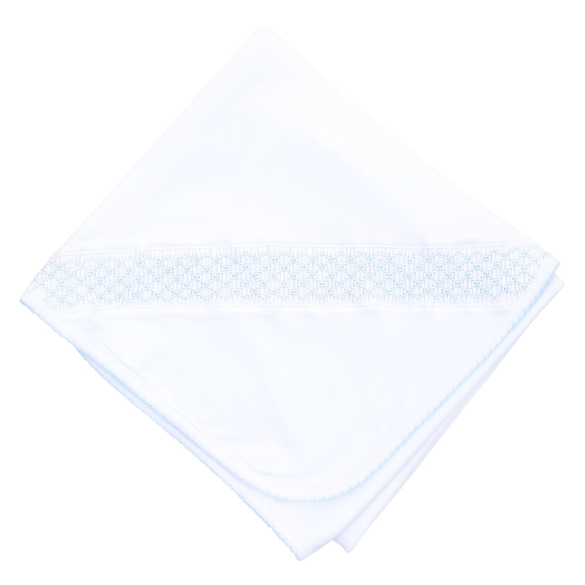 Solid Essentials Smocked Blanket - White with Blue Trim - Magnolia BabyReceiving Blanket