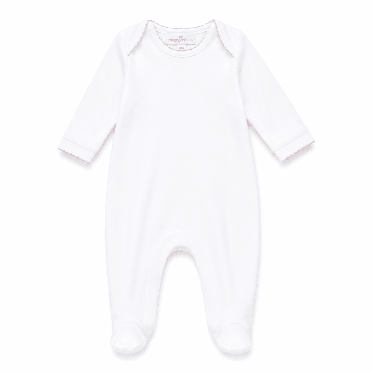 Solid Essentials White Lap Footie with Pink Trim - Magnolia BabyFootie