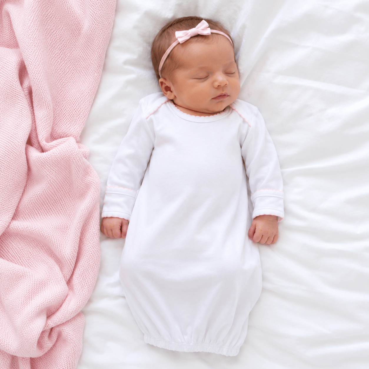 Solid Essentials White Lap Gown with Pink Trim - Magnolia BabyGown