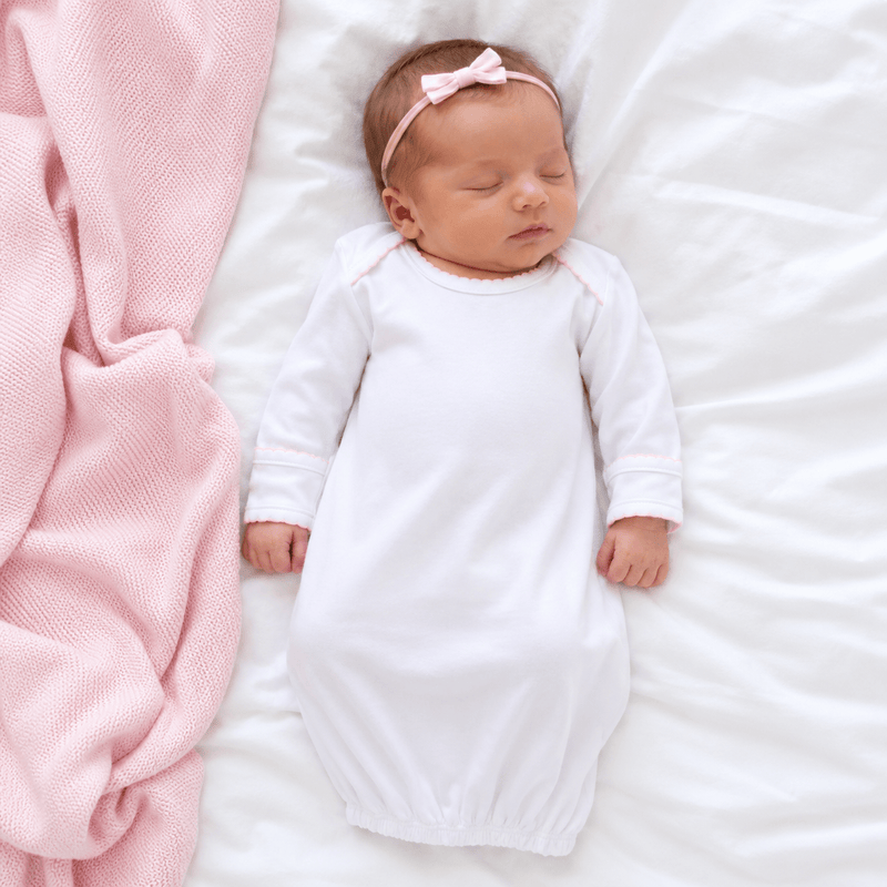 Solid Essentials White Lap Gown with Pink Trim - Magnolia BabyGown