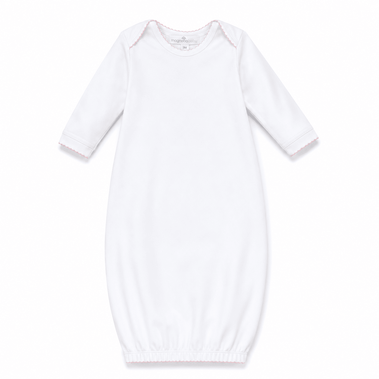 Solid Essentials White Lap Gown with Pink Trim - Magnolia BabyGown