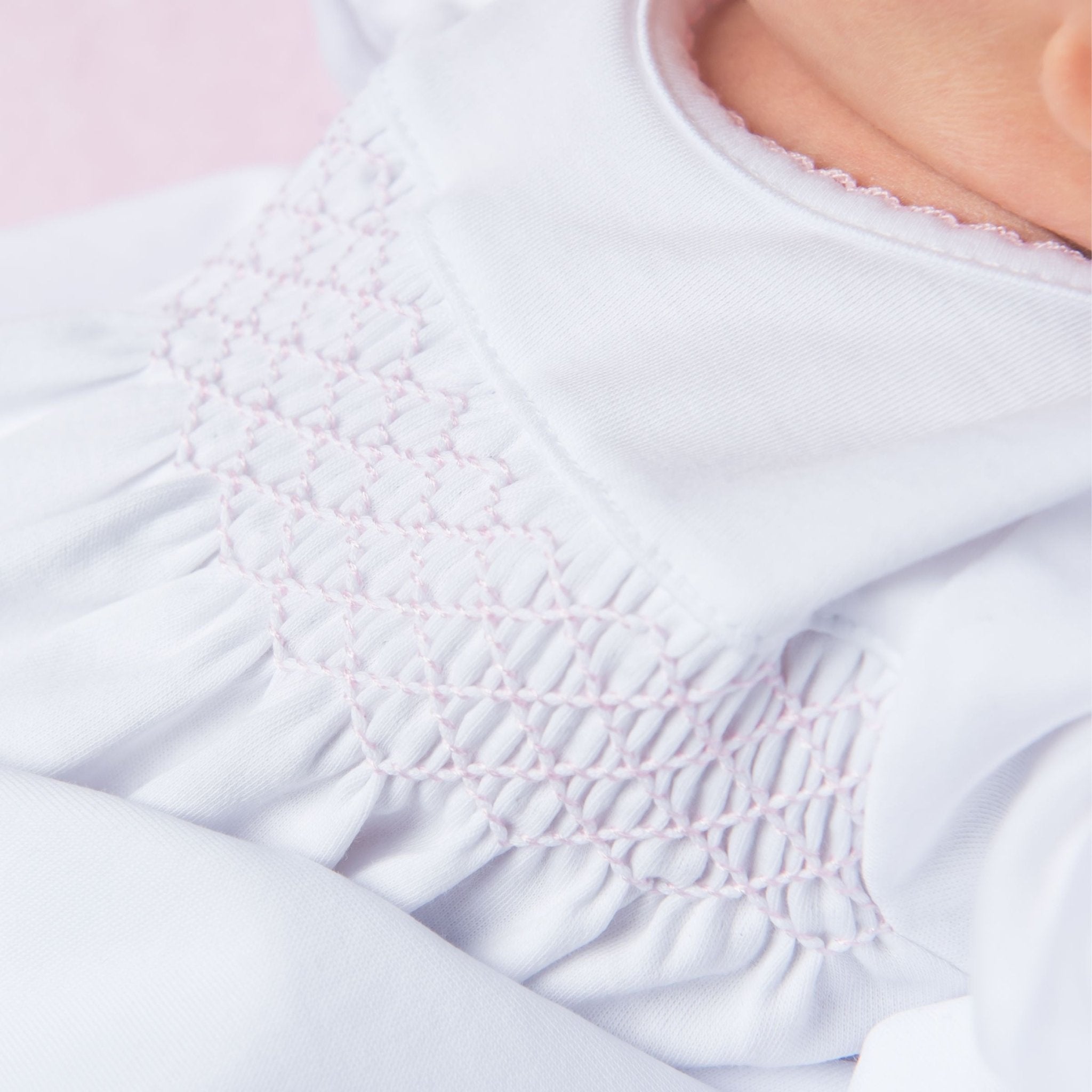 Solid Essentials White Pink Smocked Gown - Magnolia BabyGown
