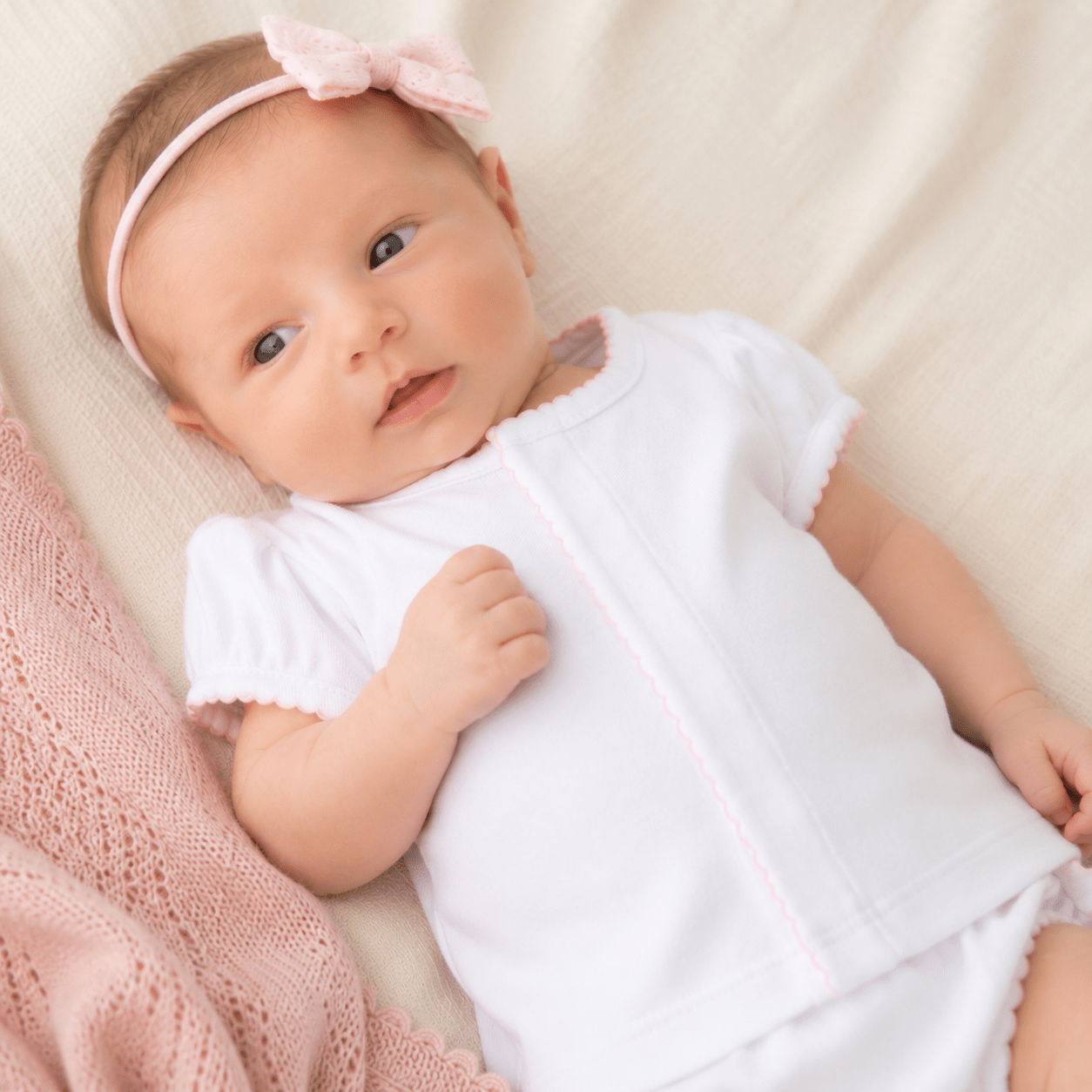 Solid Essentials White Ruffle Diaper Cover Set with Pink Trim - Magnolia BabyDiaper Cover
