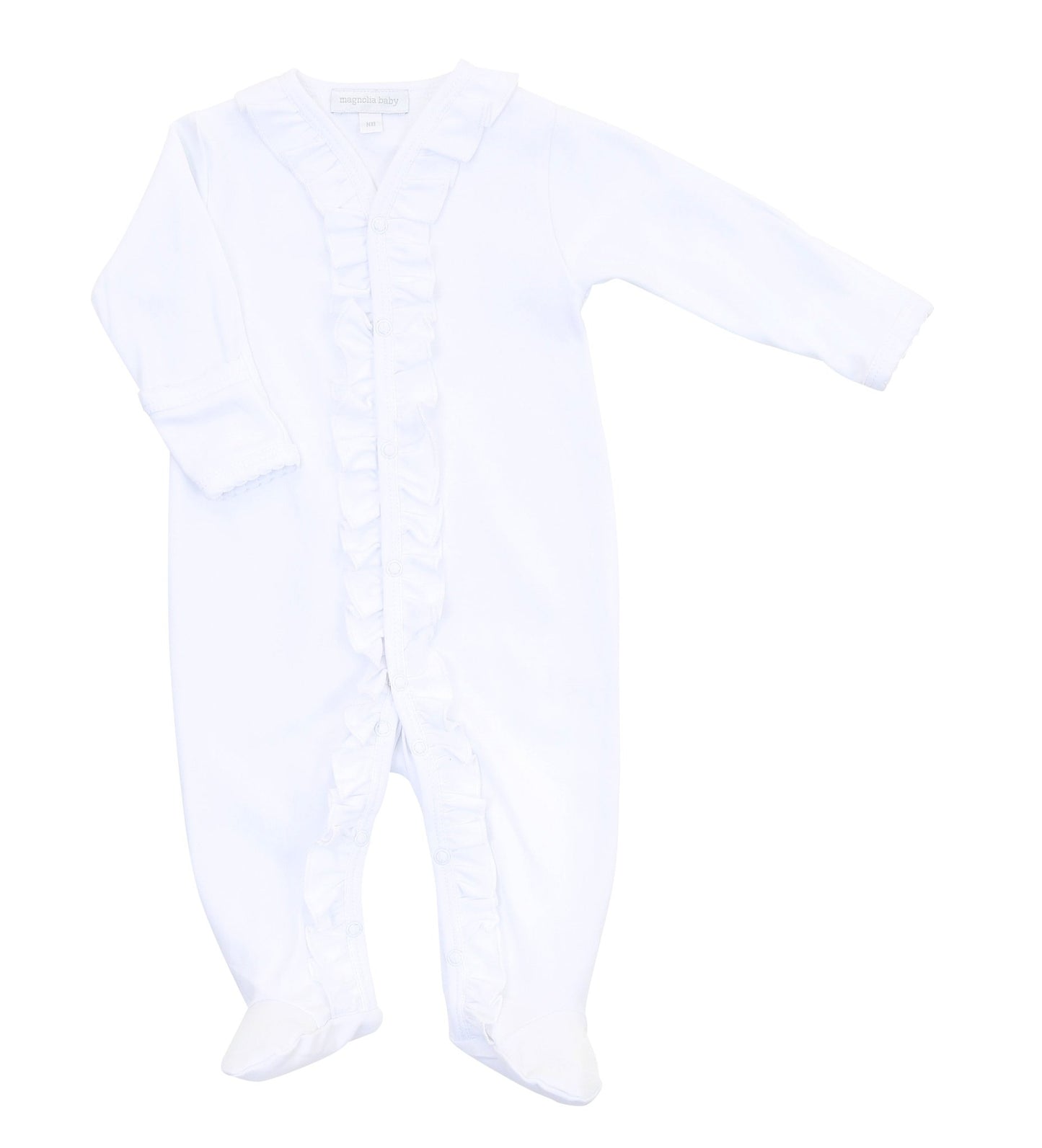 Solid Essentials White Ruffle Footie - Magnolia BabyFootie