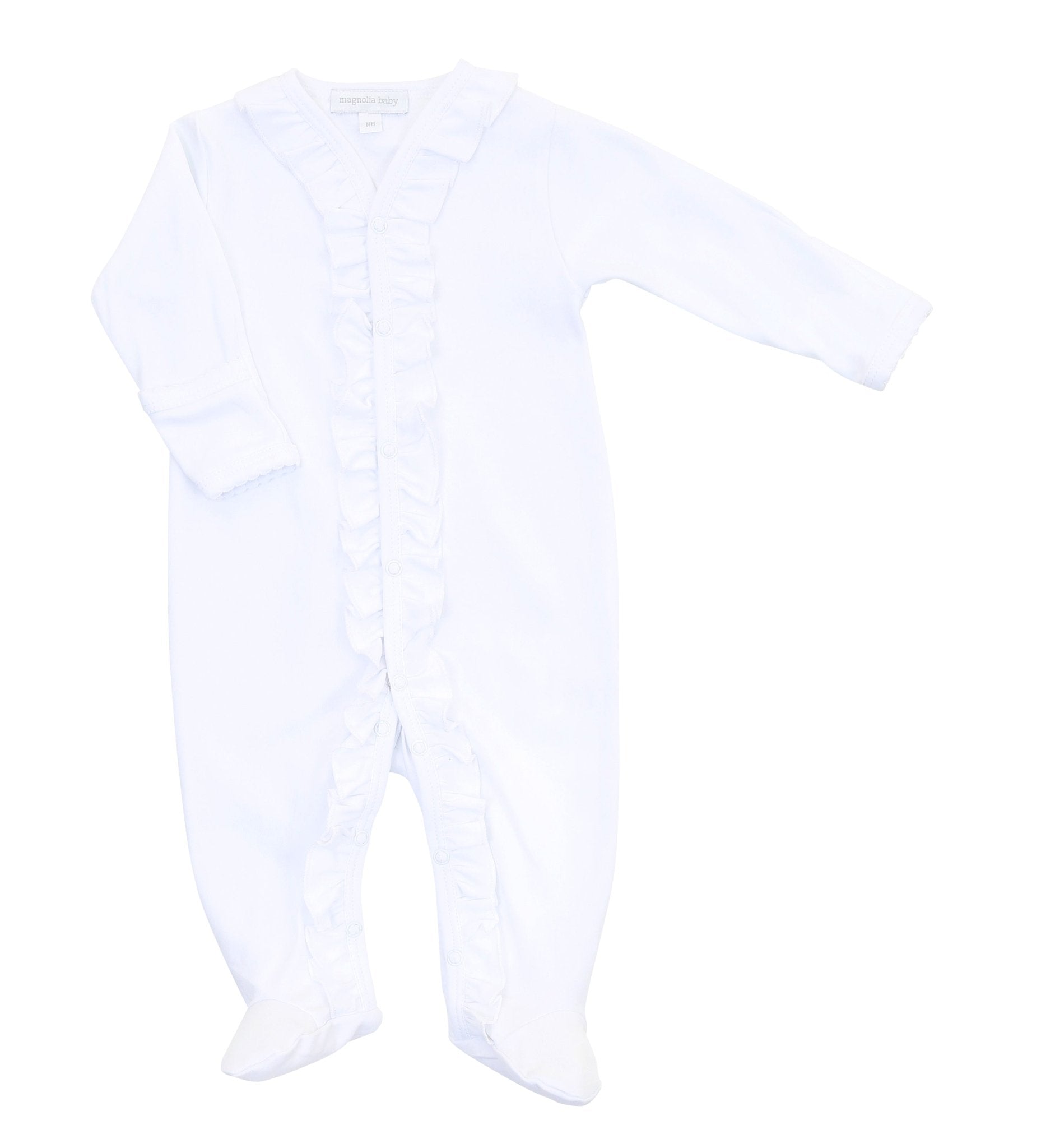 Solid Essentials White Ruffle Footie - Magnolia BabyFootie