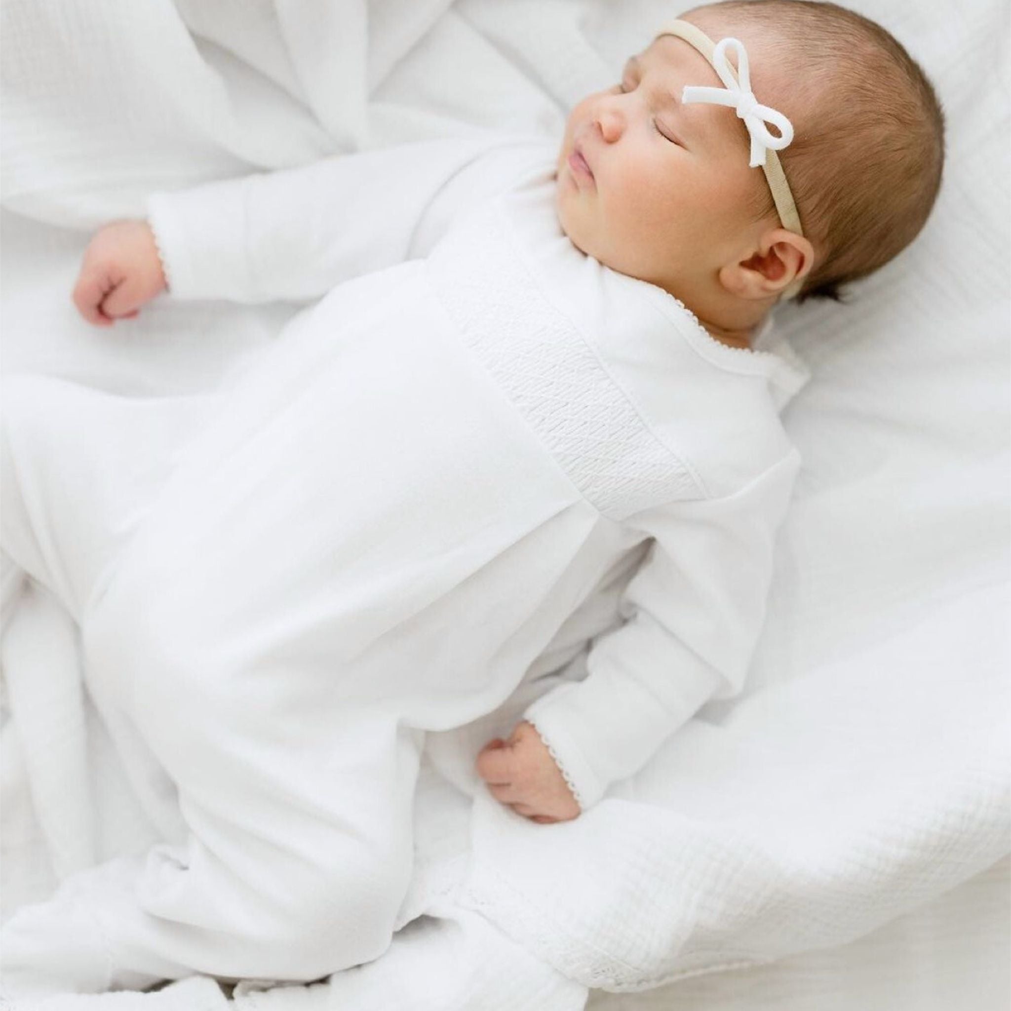 Solid Essentials White Smocked Footie - Magnolia BabyFootie