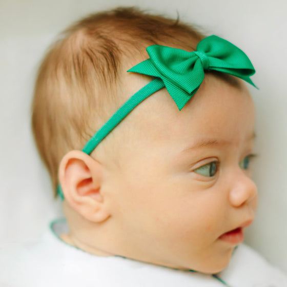Sophia Baby Headband with Grosgrain Bow - Emerald - Magnolia BabyHeadband