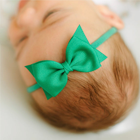 Sophia Baby Headband with Grosgrain Bow - Emerald - Magnolia BabyHeadband