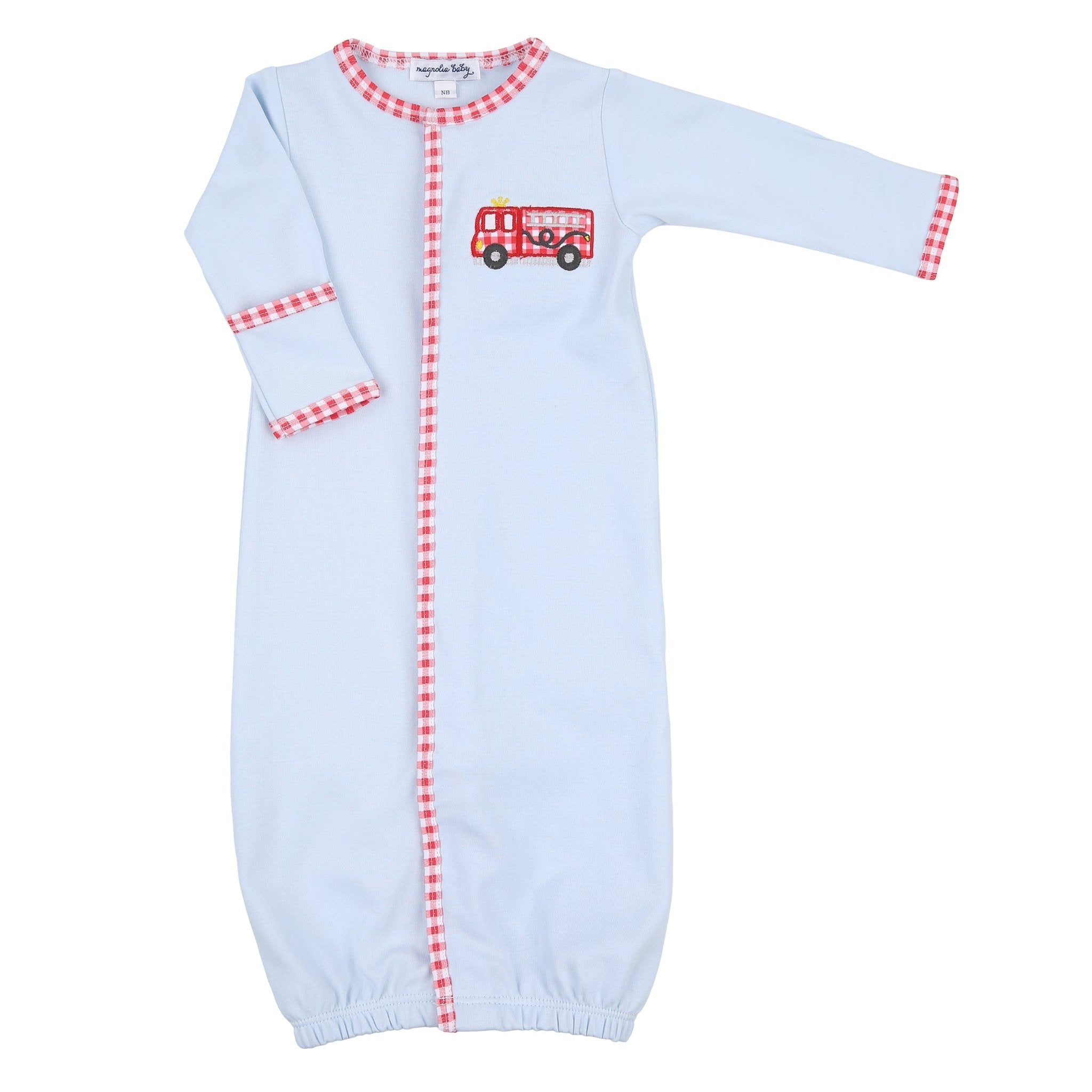 Sound the Alarm Applique Blue Converter - Magnolia BabyConverter Gown