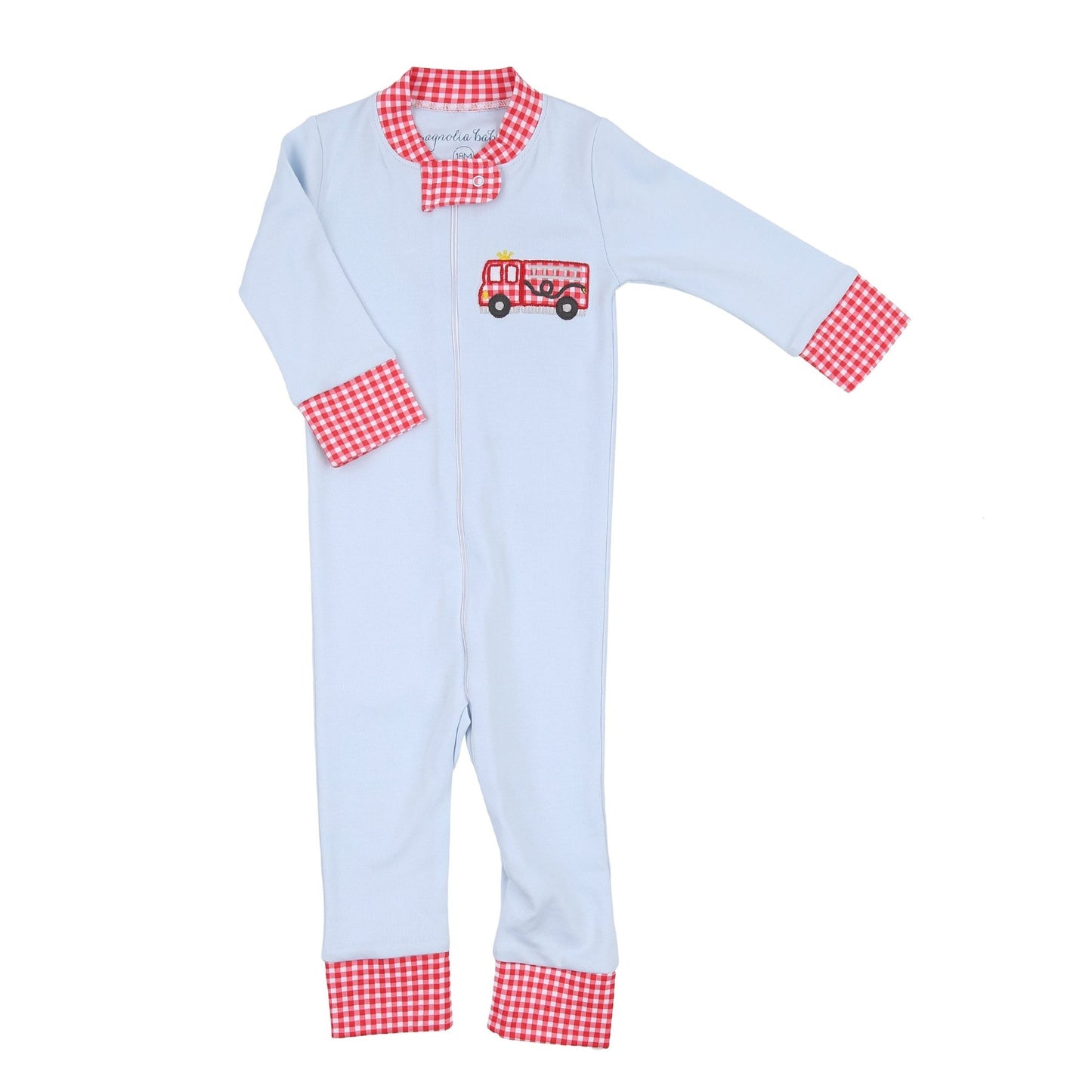 Sound the Alarm Applique Blue Zip Pajamas - Magnolia BabyZipper Pajamas