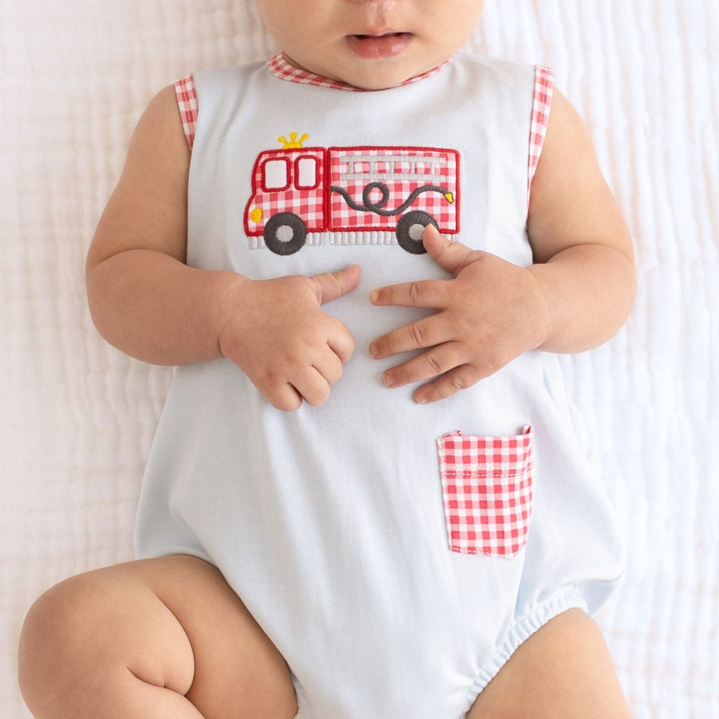 Sound the Alarm Applique Sleeveless Bubble - Magnolia BabyBubble