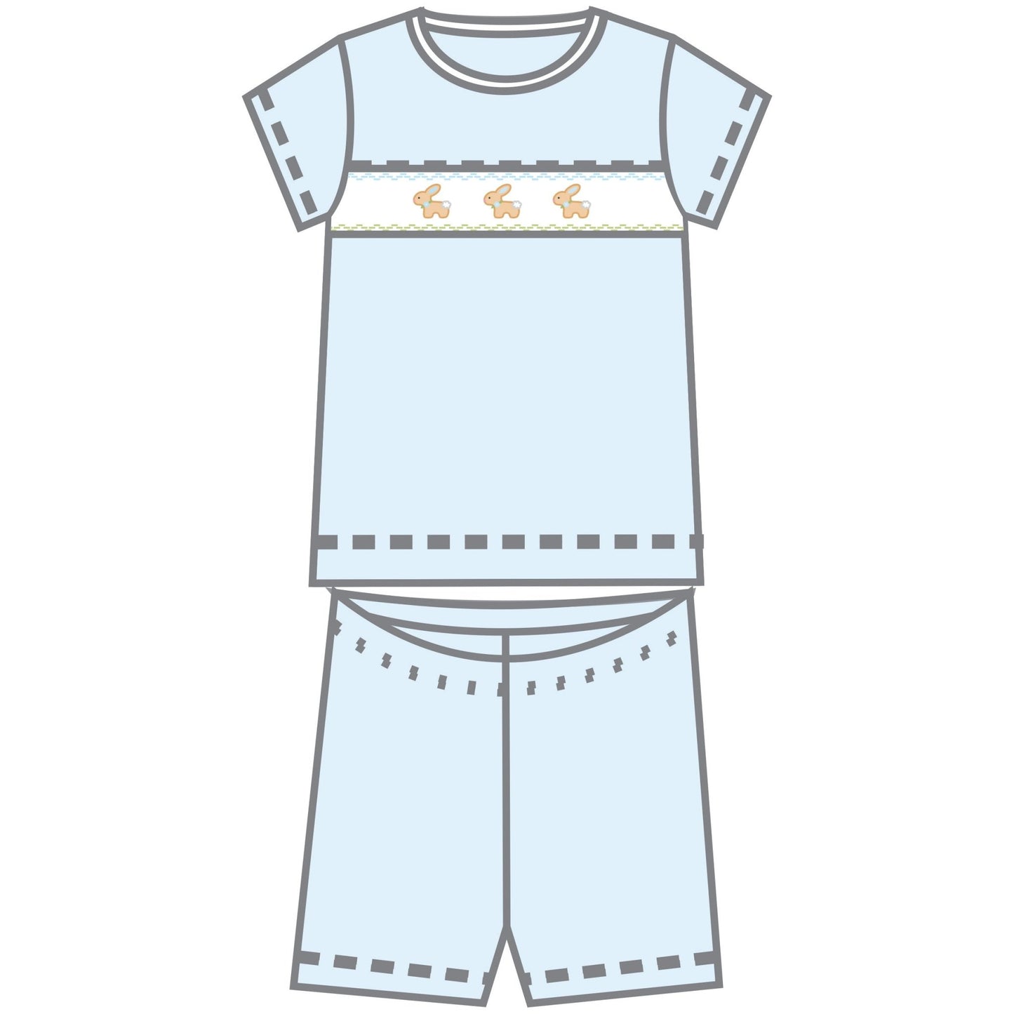 Springtime Bunny Classics Smocked Short Pajama - Blue - Magnolia BabyShort Pajamas
