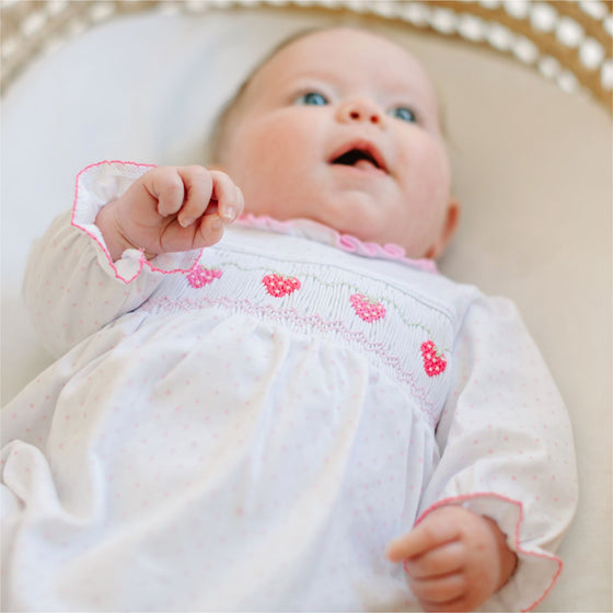 Strawberry Patch Smocked Footie - Magnolia BabyFootie