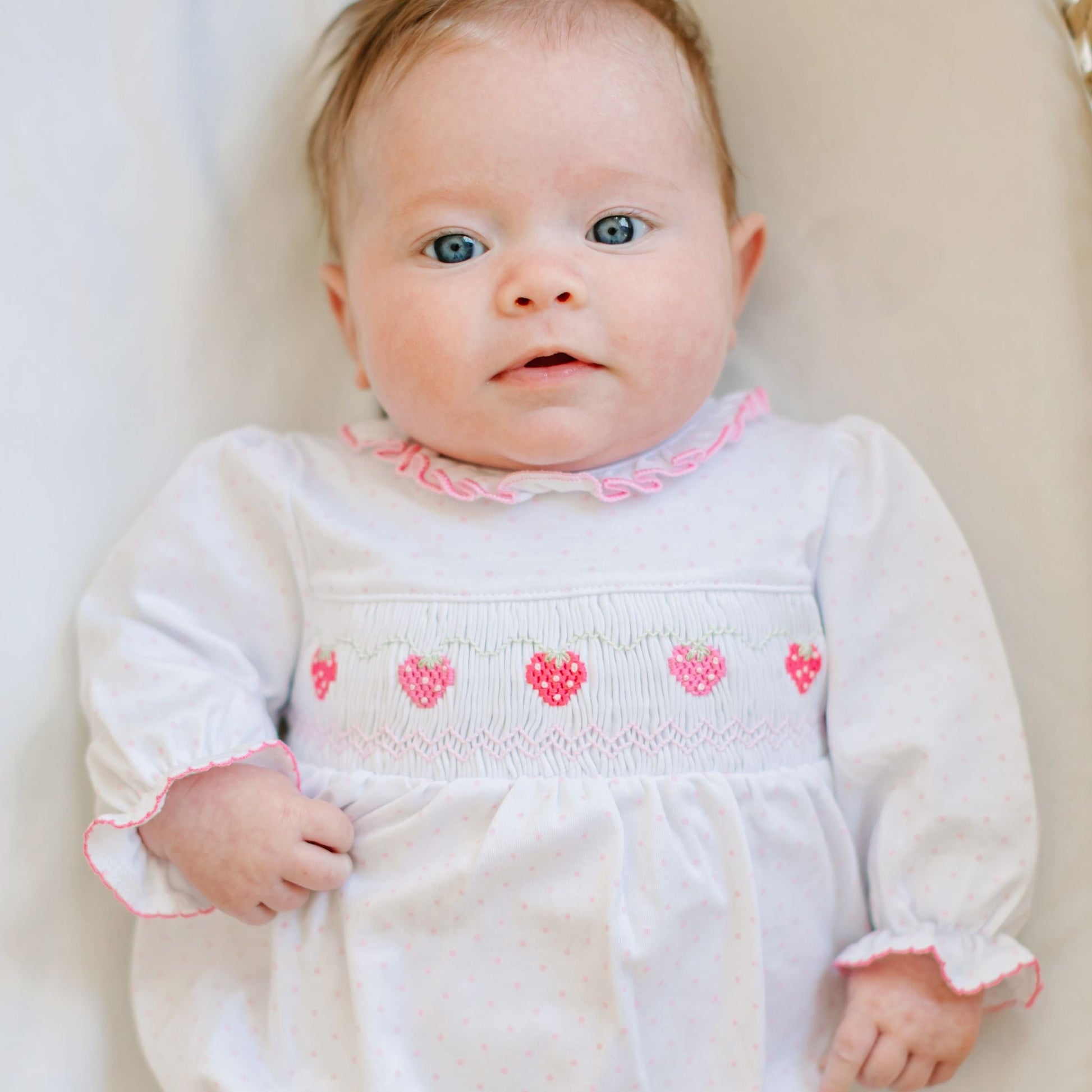 Strawberry Patch Smocked Footie - Magnolia BabyFootie