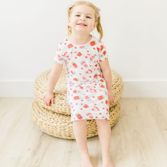 Strawberry Treats Big Kid Short Sleeve Nightdress - Magnolia BabyNightdress
