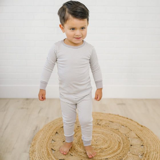 Striped Essentials Long Pajamas - Grey - Magnolia BabyLong Pajamas