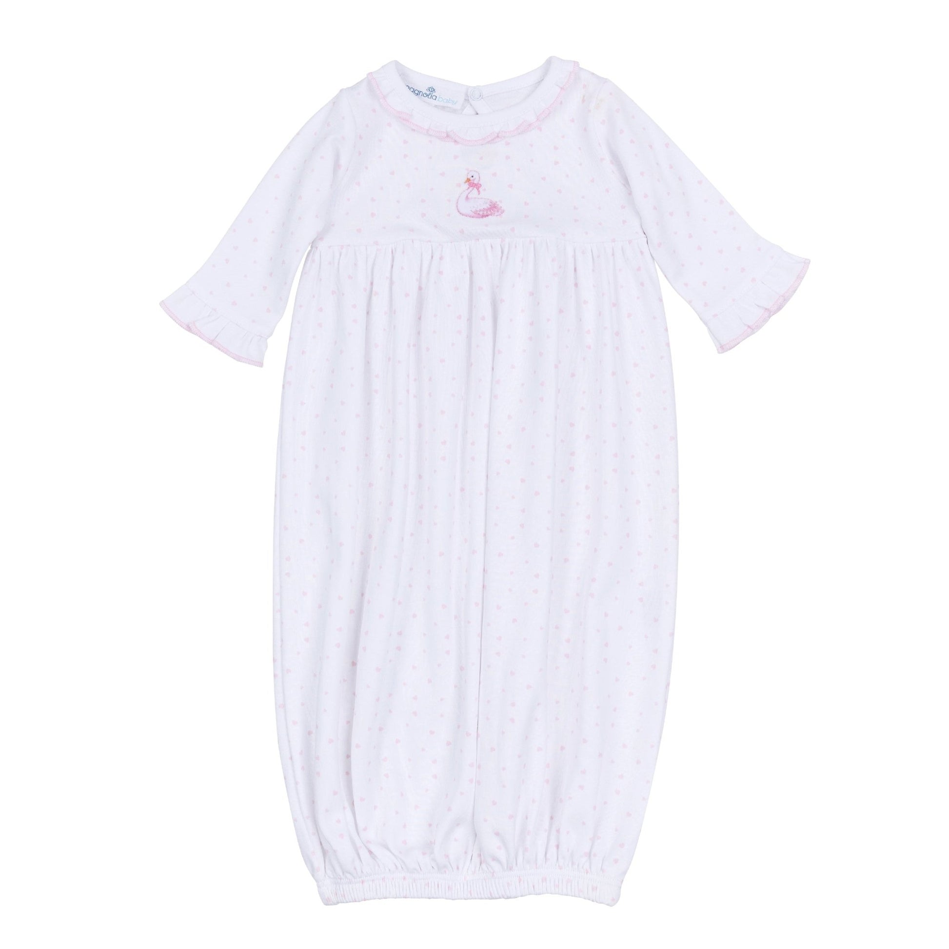Swan Serenade Embroidered Gathered Gown - Magnolia BabyGown