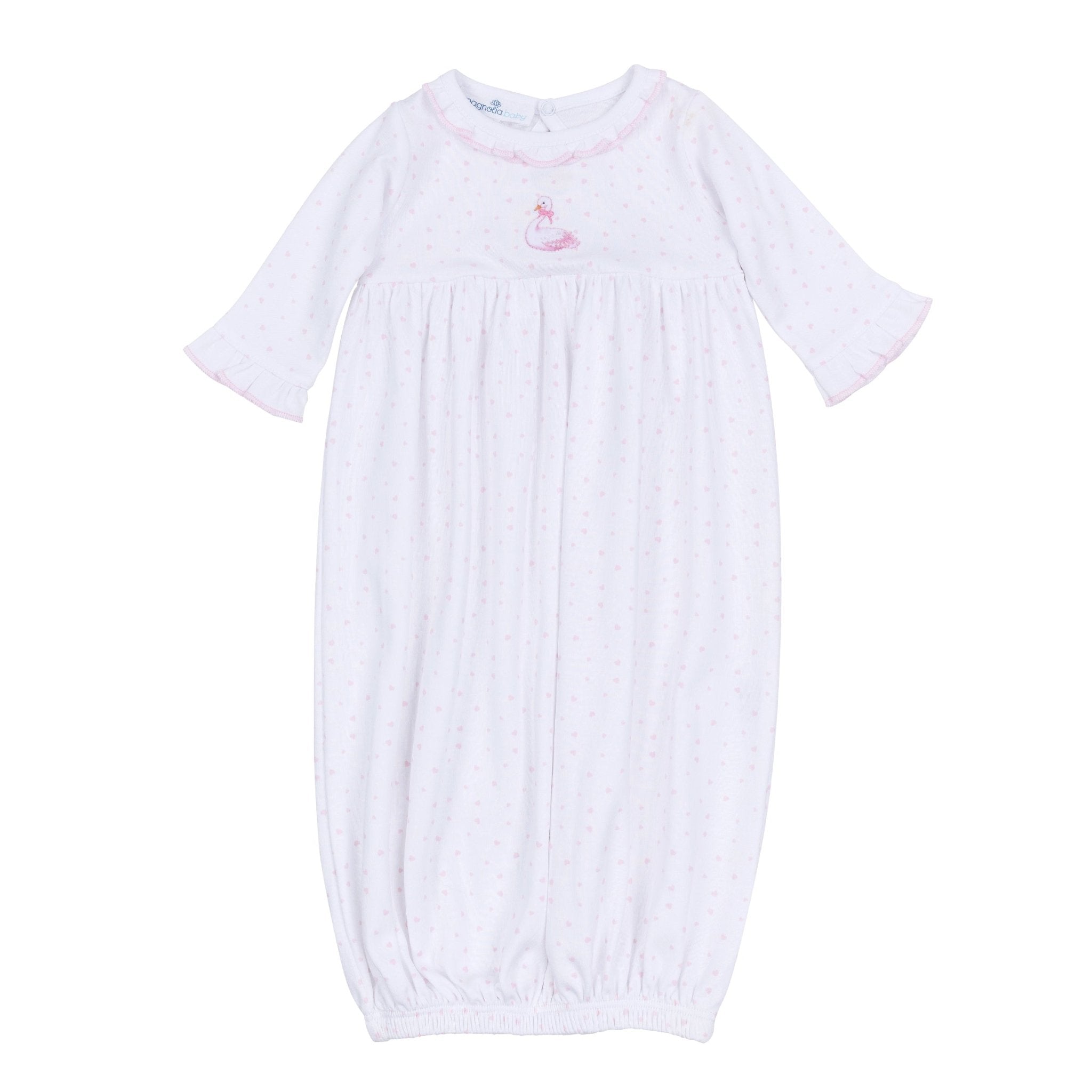 Swan Serenade Embroidered Gathered Gown - Magnolia BabyGown