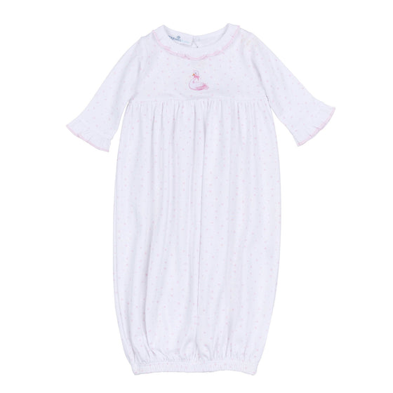 Swan Serenade Embroidered Gathered Gown - Magnolia BabyGown