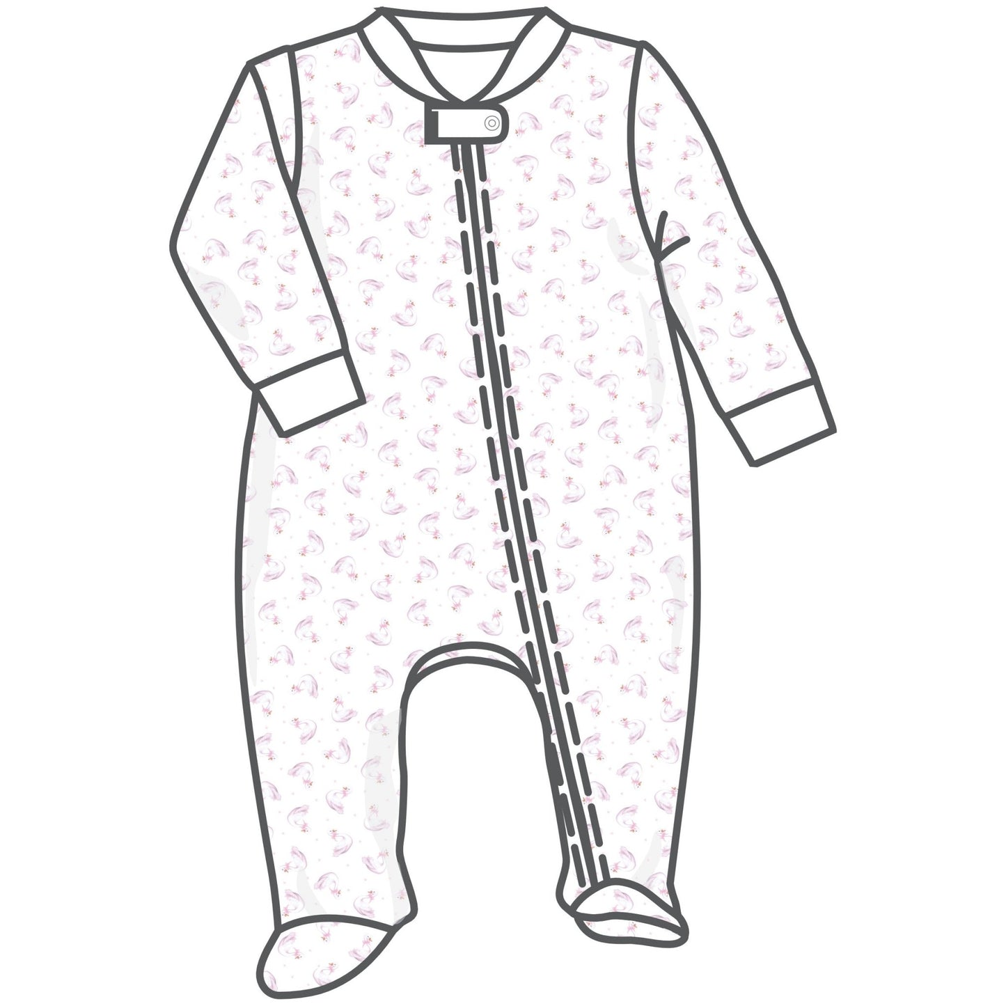 Swan Serenade Print Zip Footie - Magnolia BabyFootie