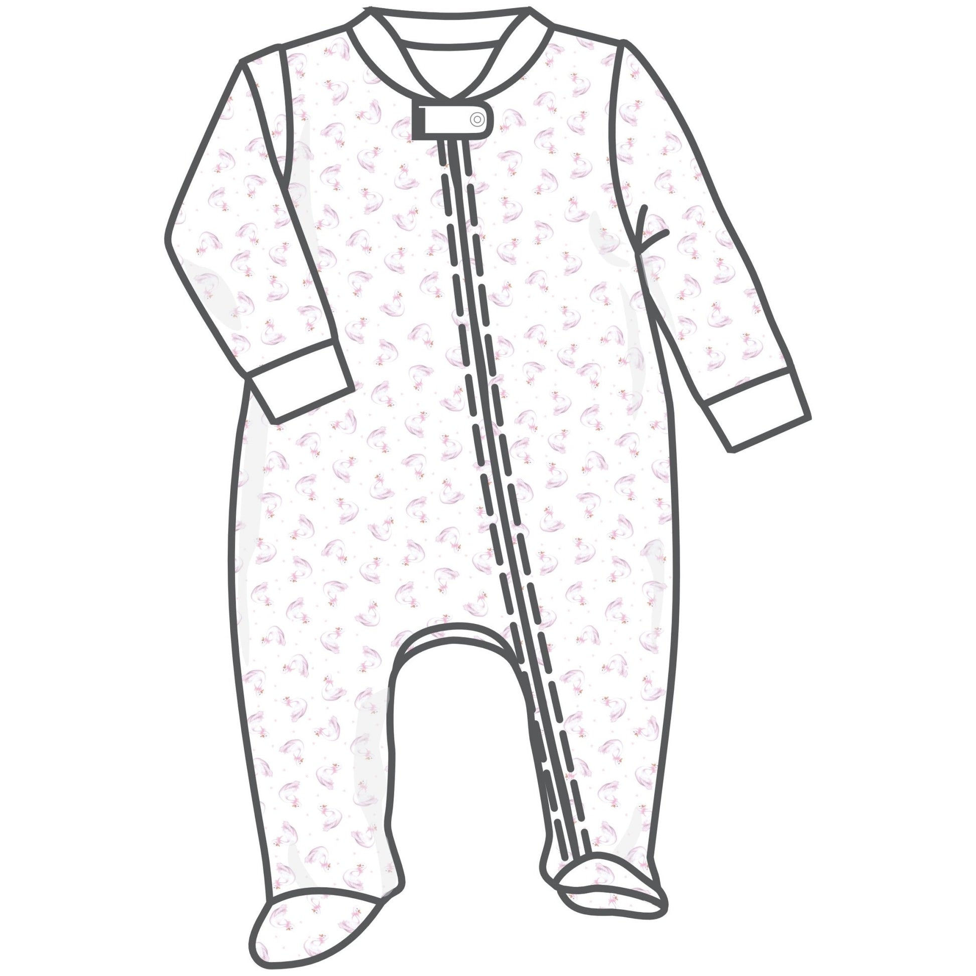 Swan Serenade Print Zip Footie - Magnolia BabyFootie