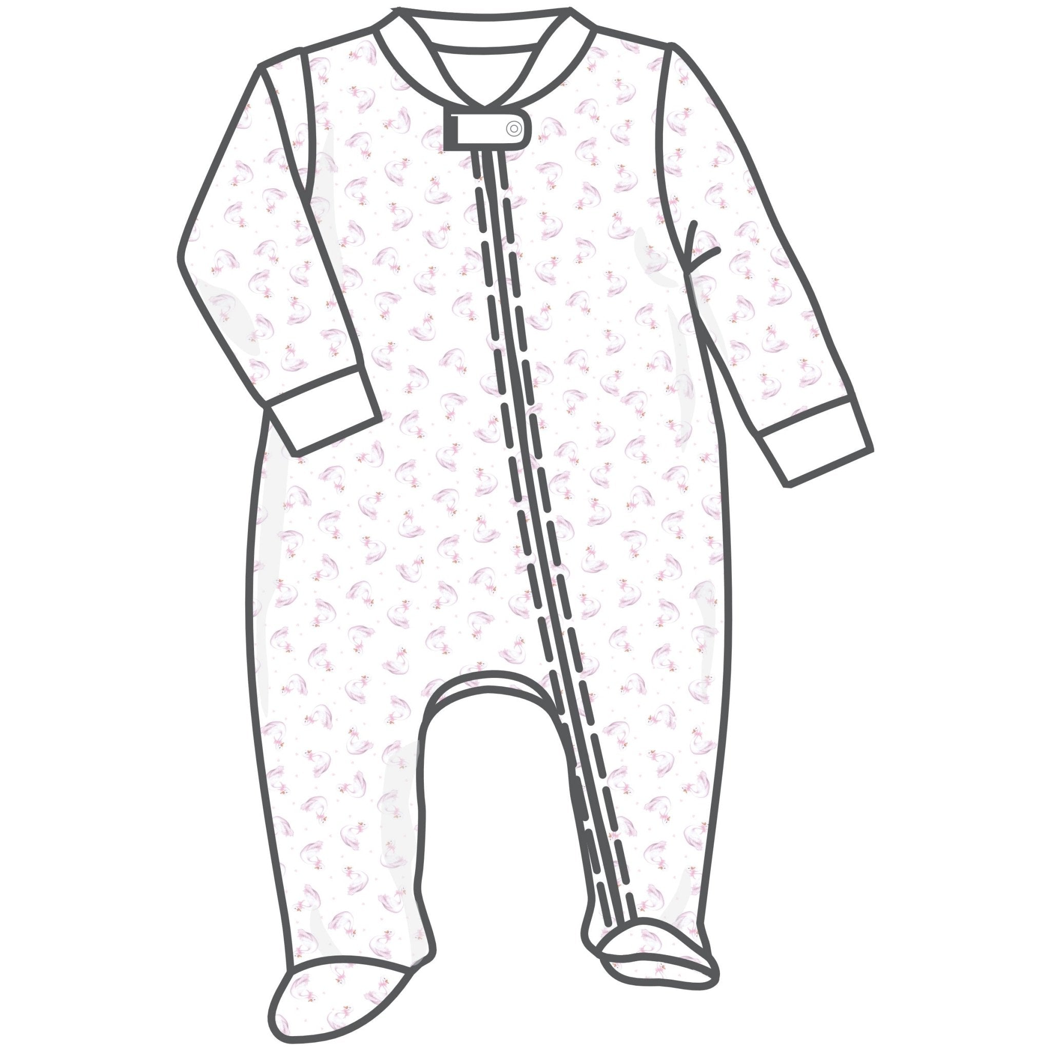Swan Serenade Print Zip Footie - Magnolia BabyFootie