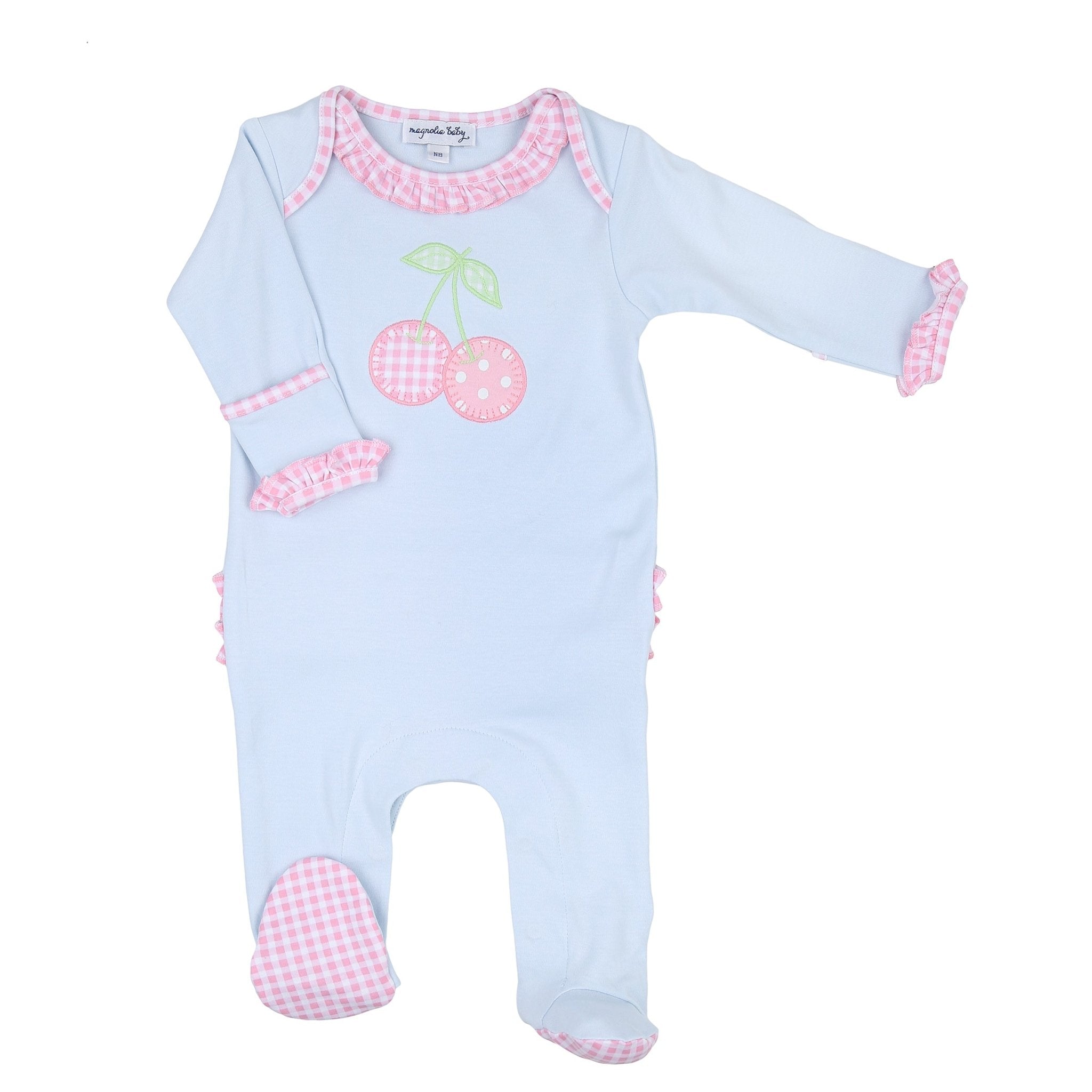 Sweet Cherry Applique Ruffle Lap Footie - Magnolia BabyFootie
