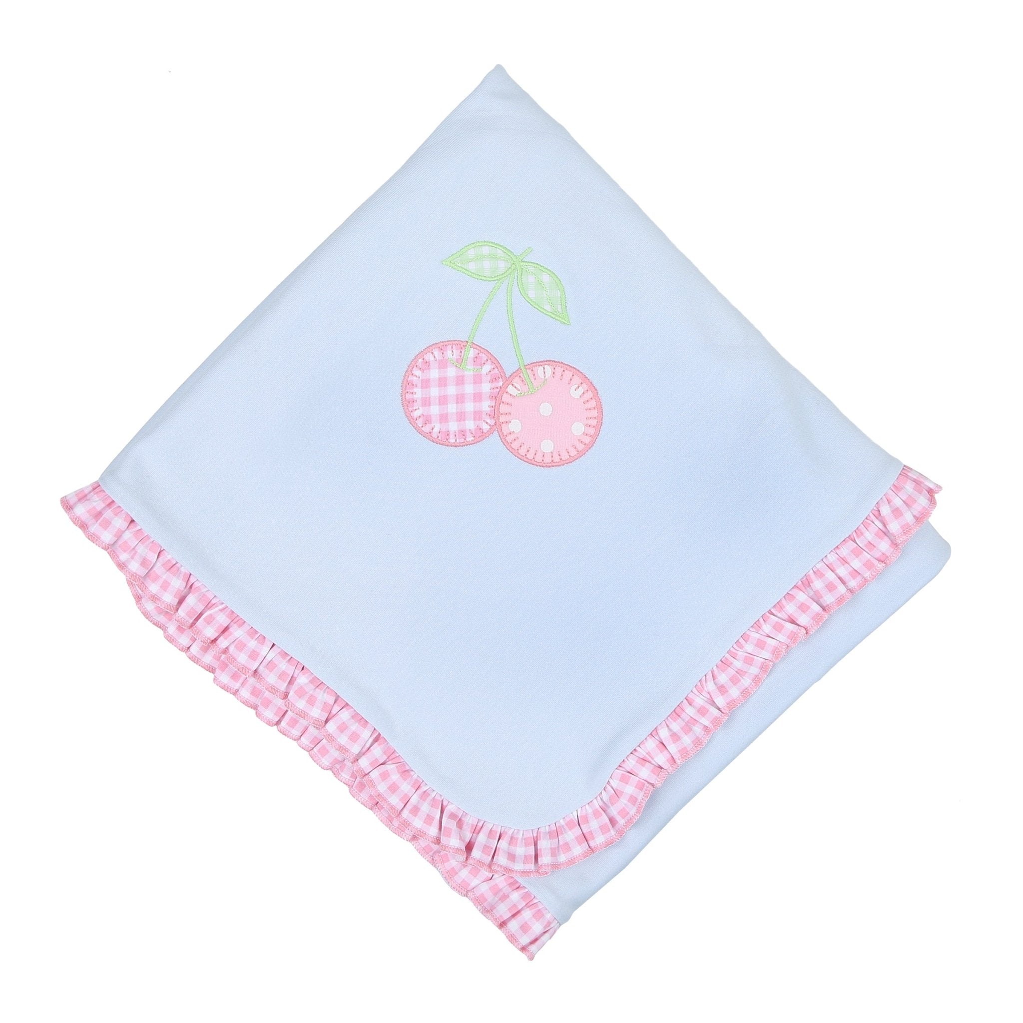 Sweet Cherry Applique Ruffle Receiving Blanket - Magnolia BabyReceiving Blanket