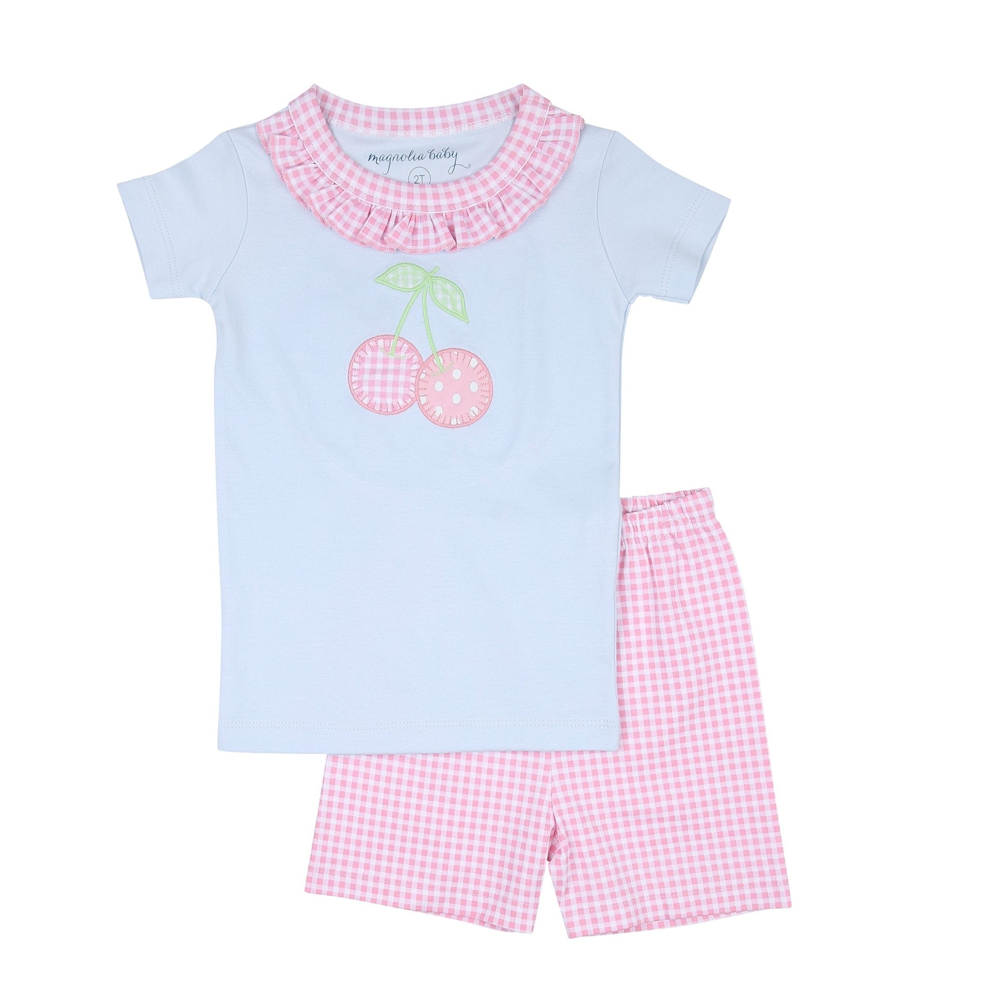 Sweet Cherry Applique Ruffle Short Pajamas - Magnolia BabyShort Pajamas