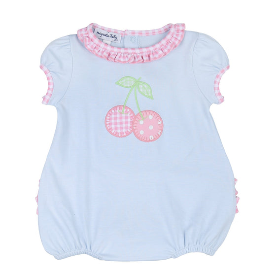 Sweet Cherry Applique Ruffle Short Sleeve Bubble - Magnolia BabyBubble