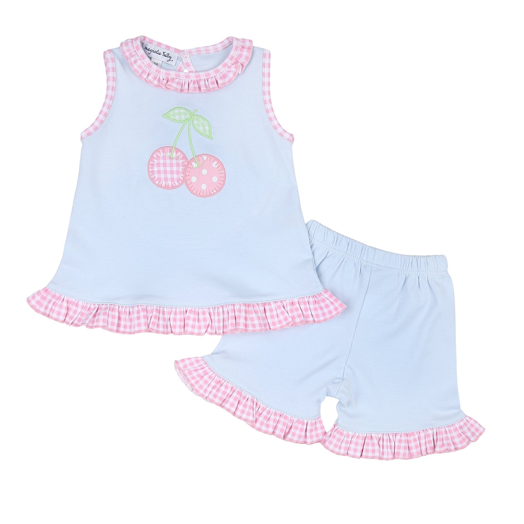Sweet Cherry Applique Ruffle Sleeveless Short Set - Magnolia BabyShort Set